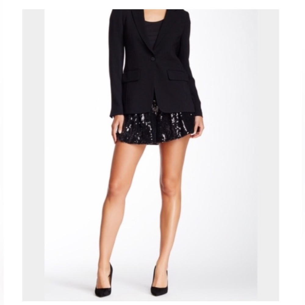 Diane Von Furstenberg Black Sequined Wide Leg Shorts